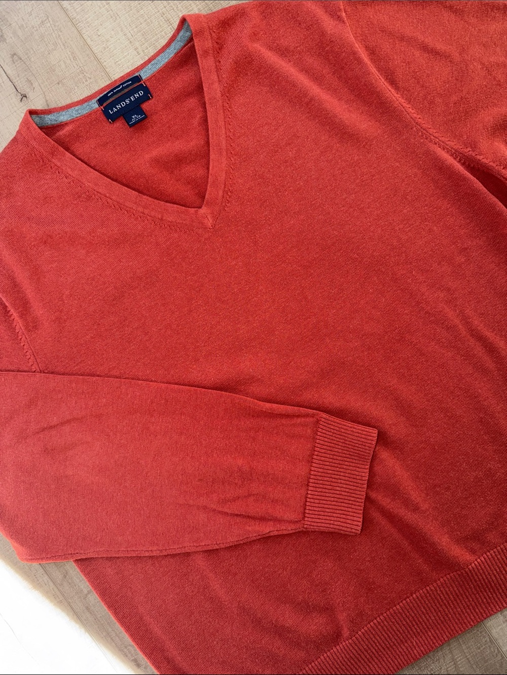Lands' End Men's V-Neck Supima Cotton Sweater in-XL-Dark Orange